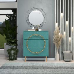 Комод Арт Колор leaves Стайл Голд с 3 ящиками Пастельно-синий