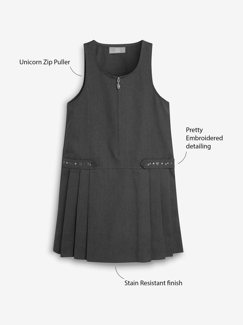 Сарафан школьный на молнии для девочки Next 503-933, Серый