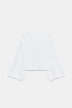 ZARA ФУТБОЛКА С РУКАВАМИ-КРЫЛЫШКАМИ, БЕЛЫЙ