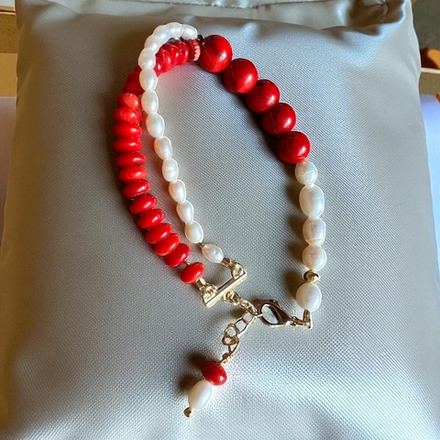 Браслет. Морская Любовь. Коралл и Жемчуг