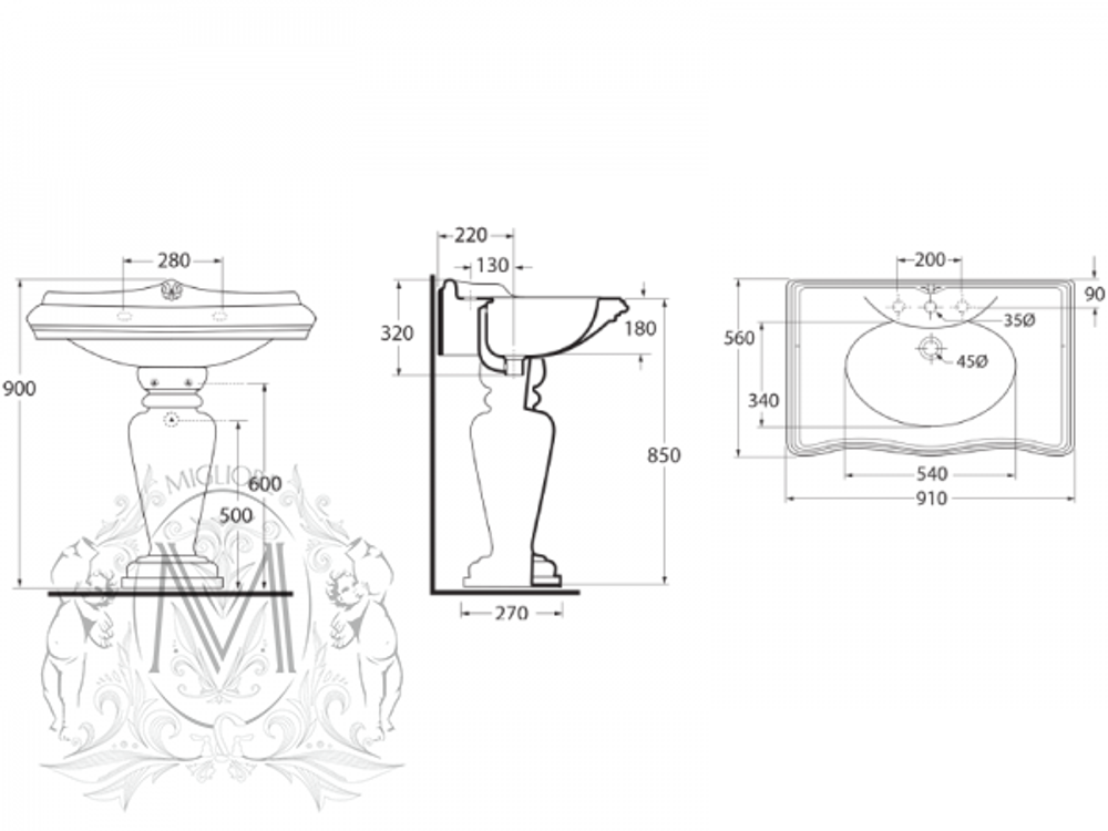 Раковина Migliore Impero ML.IMP-25.370.BI 70см.