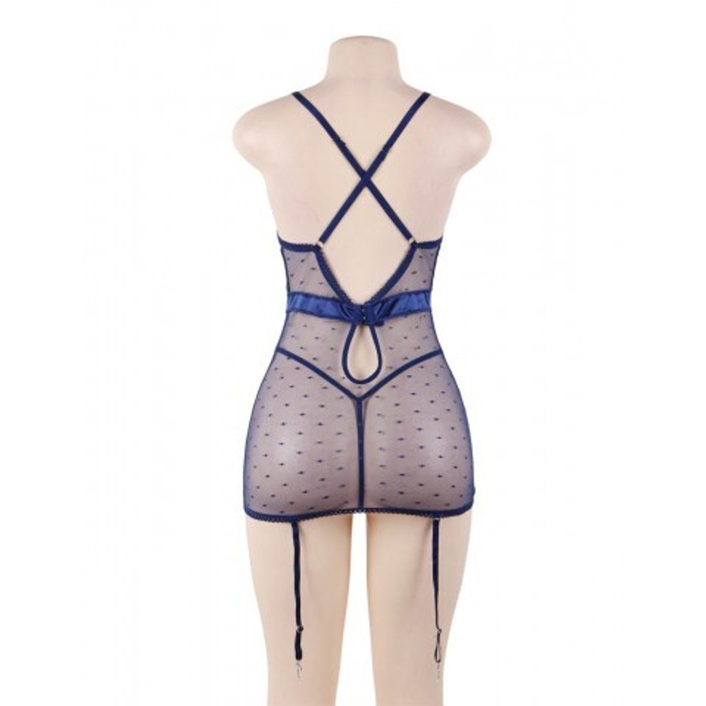 Сексуальное синее белье с подвязками и стрингами (размер M-L)