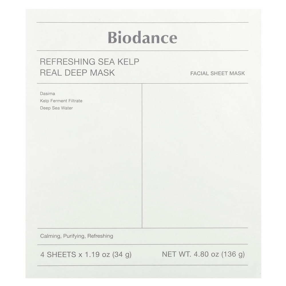 Biodance, Освежающая маска из морских водорослей Real Deep Beauty, 4 шт., 34 г (1,19 унции)