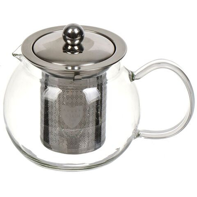 Чайник заварочный стекло, нерж сталь, 0.5 л, с ситечком
