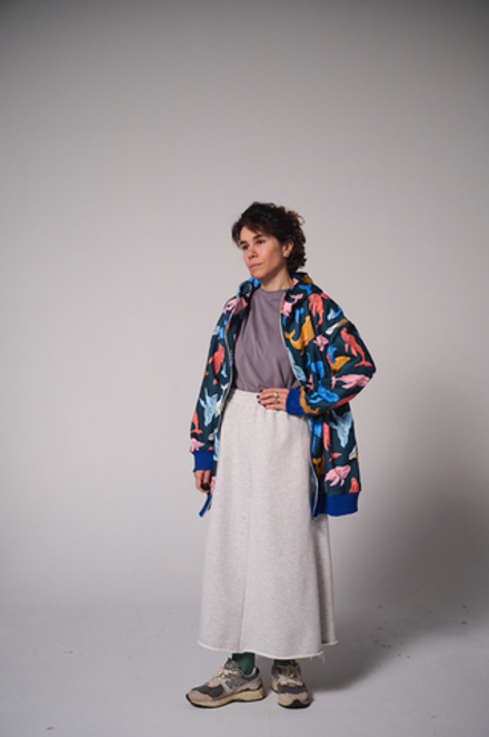 Юбка-трапеция из плотного футера без начеса, светло-серый меланж