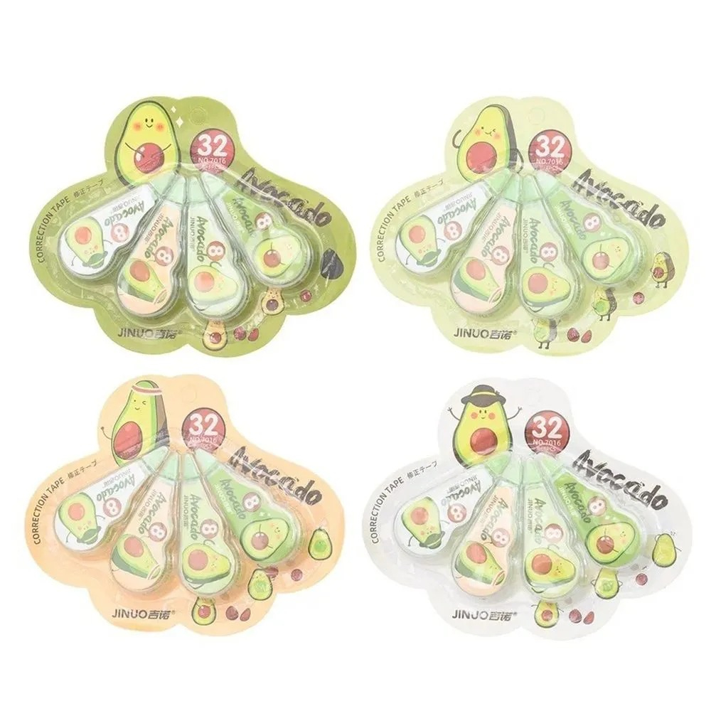 Ленточные корректоры JINUO "Авокадо" 4 шт по 5 метров, набор сухих корректирующих лент, замазка в разноцветном корпусе