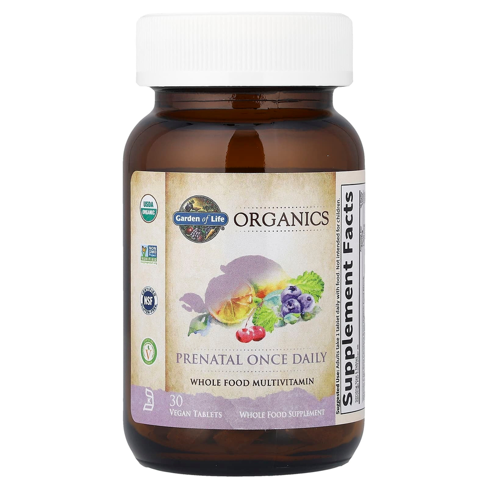 Garden of Life, Organics, один раз в день, для беременных, мультивитамины из цельных продуктов, 30 веганских таблеток