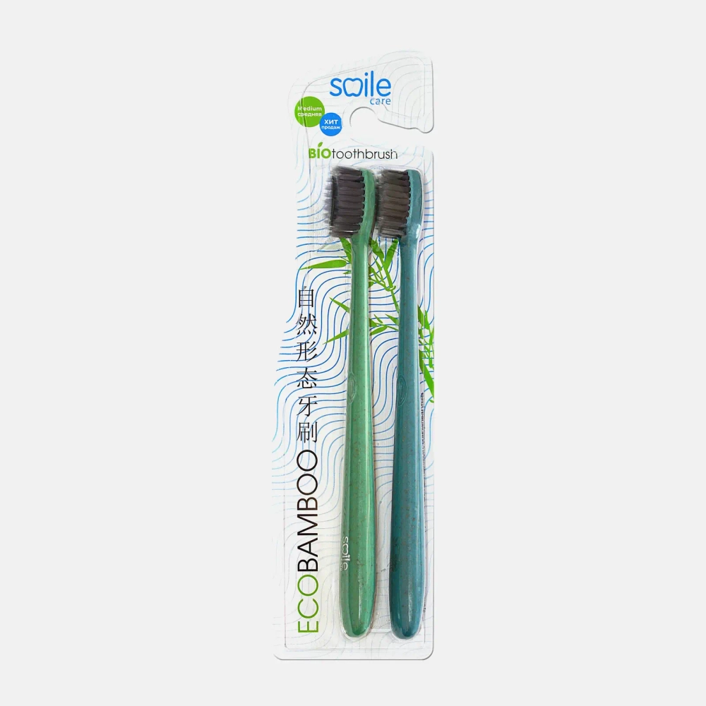 Зубная щетка Smile Care Eco Bamboo c ручкой из пшеницы средней жесткости 2шт в ассортименте