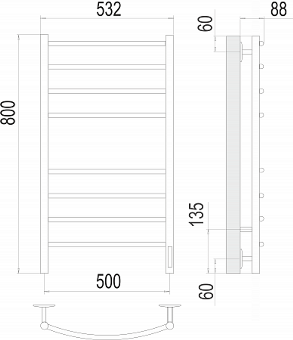 Полотенцесушитель Terminus Классик П8 500х800 электро КС 9005 матовый ( new встроен диммер)