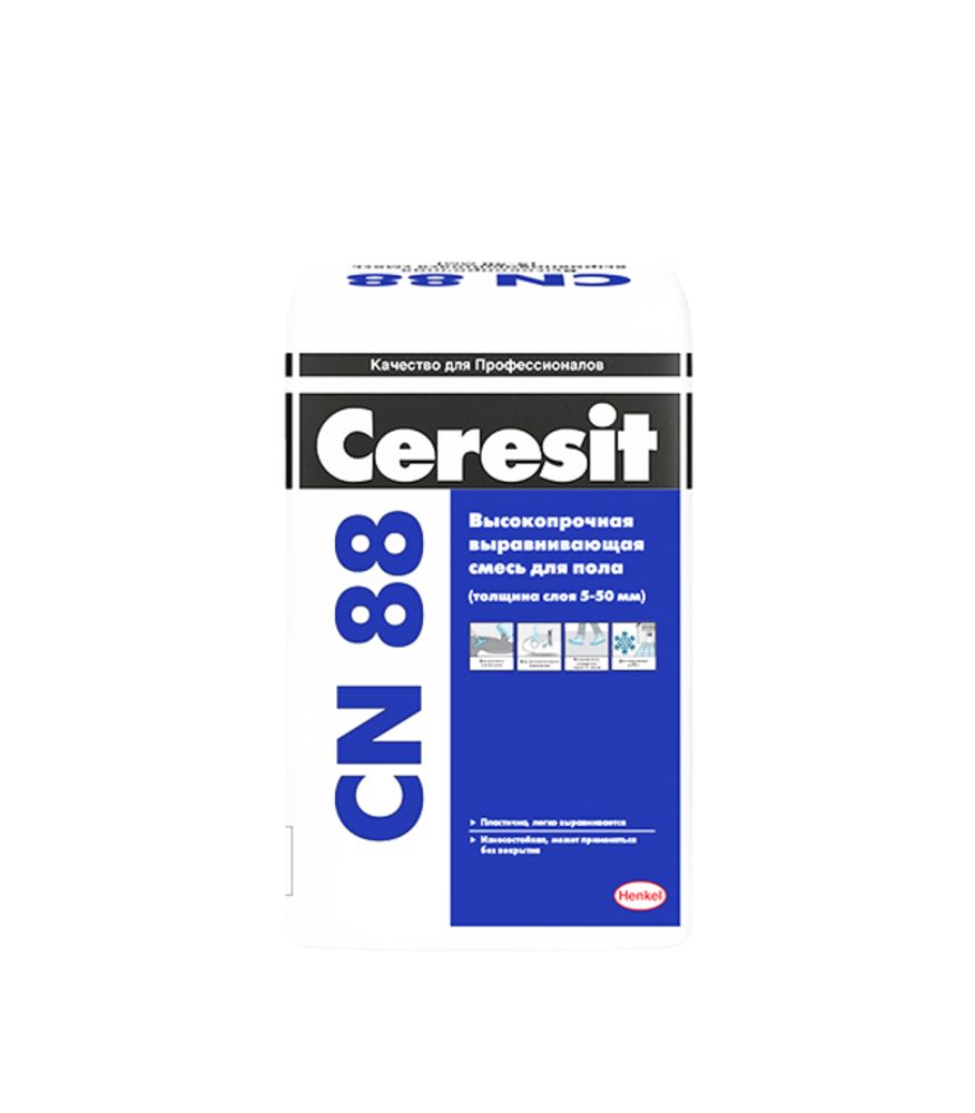 Смесь для пола цементная выравнивающая высокопрочная Ceresit CN 88 от 5 до 50 мм. 25 кг