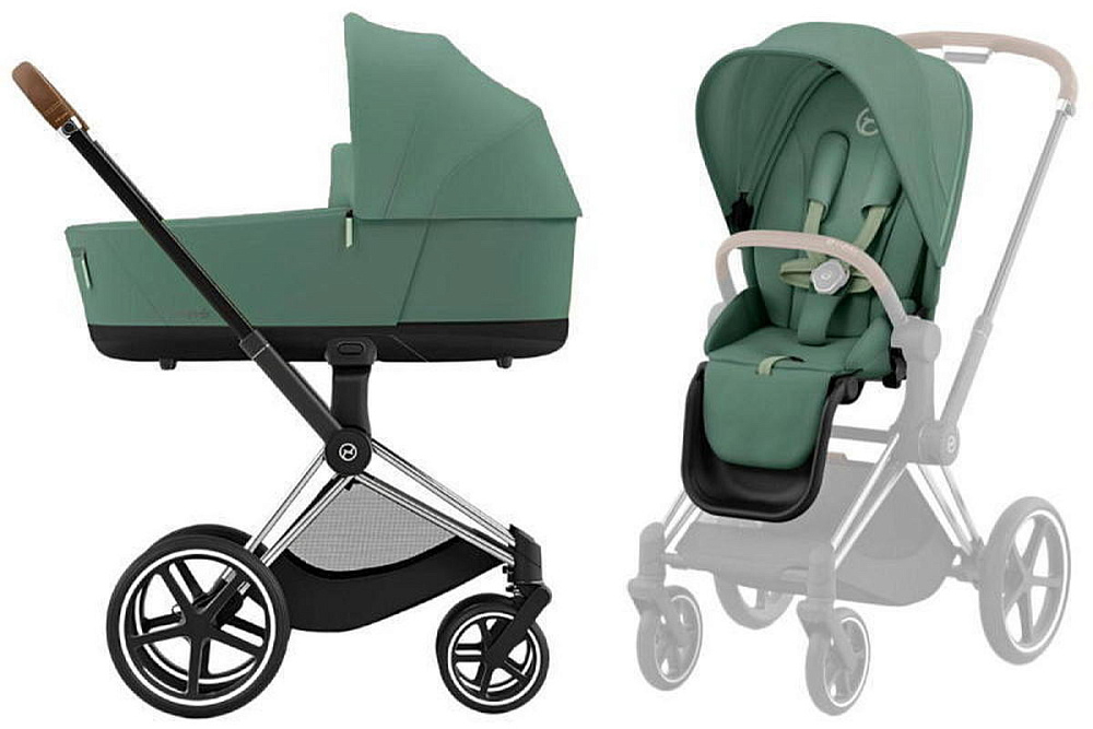 Коляска Cybex Priam IV Chrome Brown complete Cloud T Cozy Beige Plus Base T 4 в 1 Leaf Green
