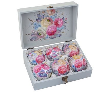 Zhostovo Christmas balls in wooden box - set of 6 balls SET04D03102019003