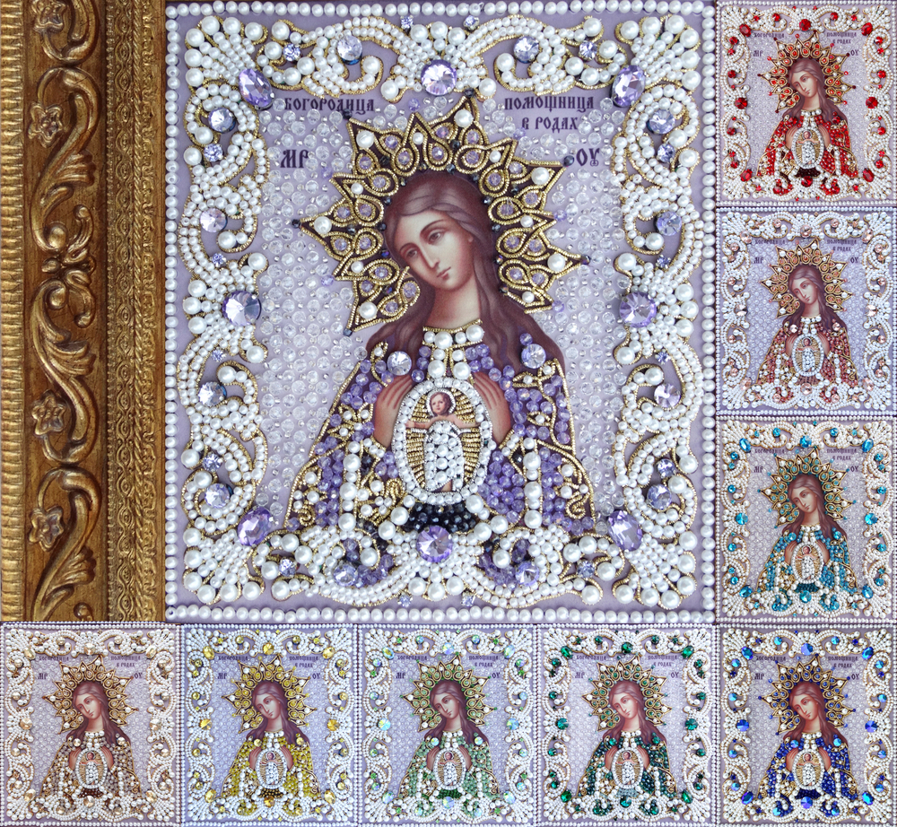 Принт-ЖС16 Ткань с нанесенной авторской схемой Богородица Помощница в родах (Жемчужная серия) +инструкция