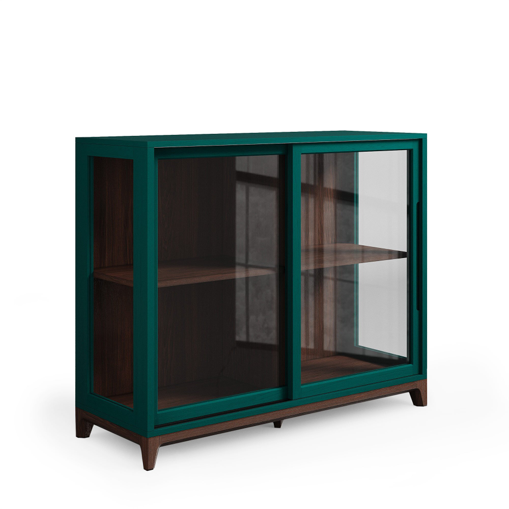 Низкая витрина CS160 Дуб тёмный, изумруд RAL 6004