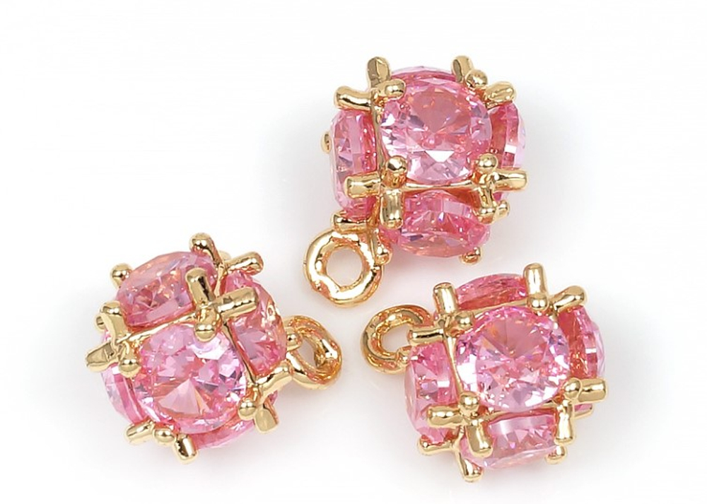 пд148-рз Подвеска "Шарик" с фианитом 9*6мм, розовый, позолота