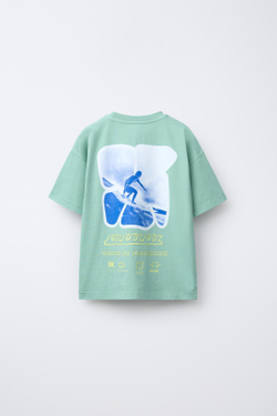 ZARA ФУТБОЛКА С ПРИНТОМ «СЕРФИНГ», ЗЕЛЕНЫЙ