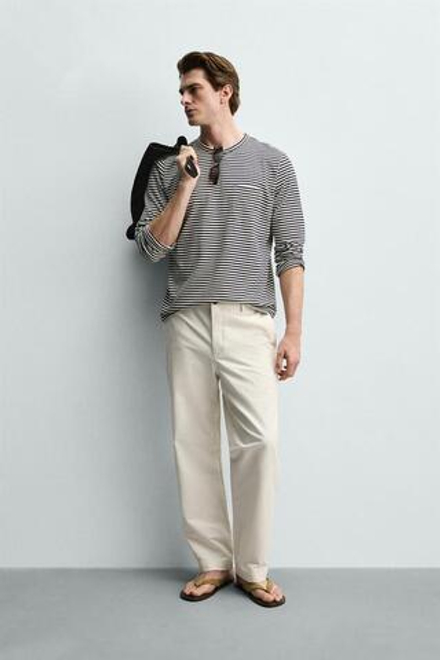 ZARA БРЮКИ ЧИНОС STRAIGHT FIT, ЭКРЮ