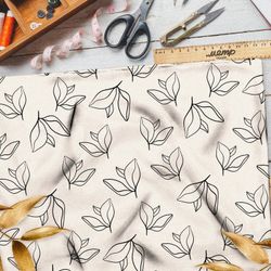 Ткань сатин контуры листочков