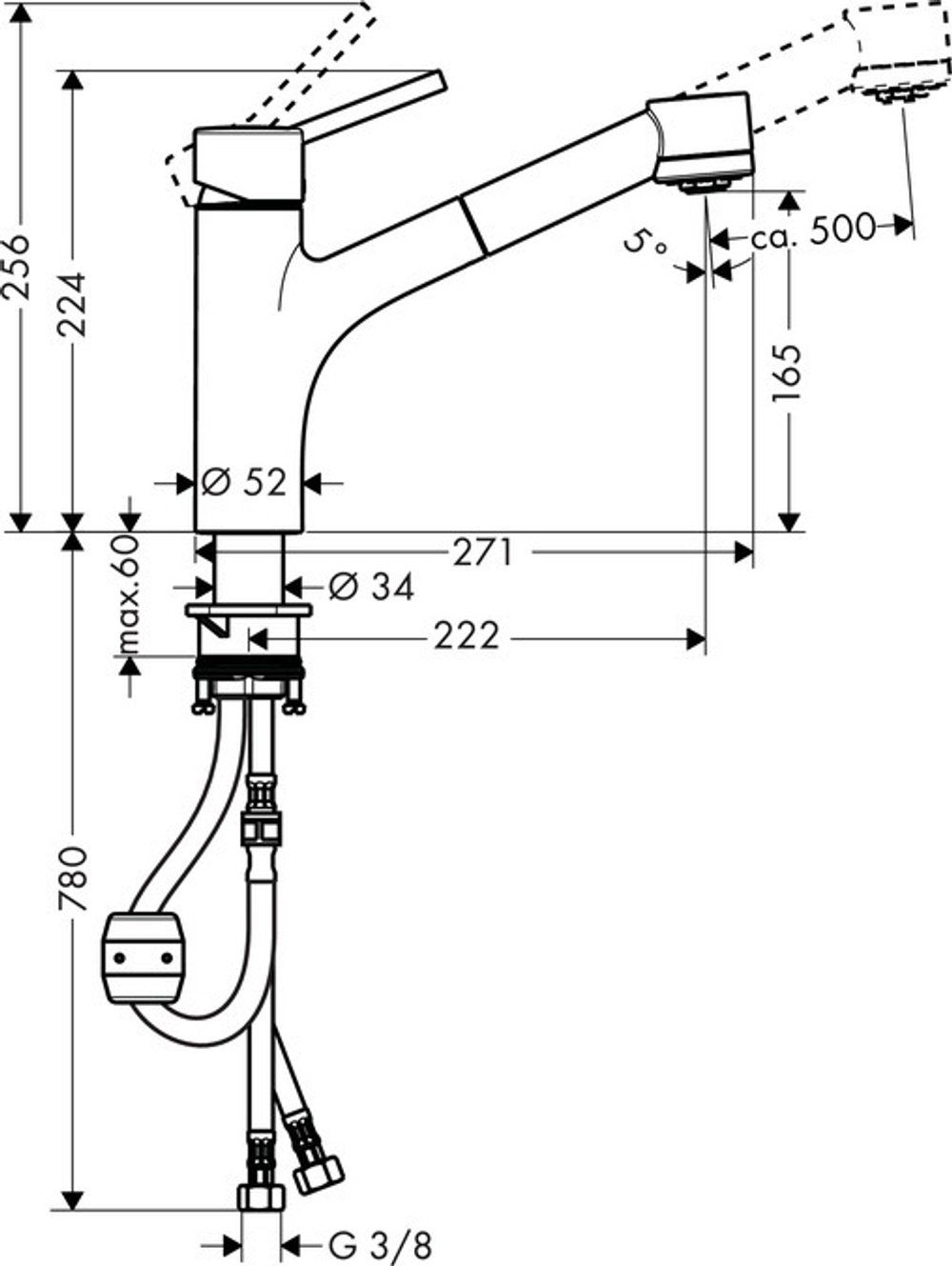 Смеситель для кухни с выдвижным душем Hansgrohe 32841000 Talis S