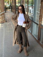 Тренч LJHY 25319 однотонный замшевый на запах с поясом