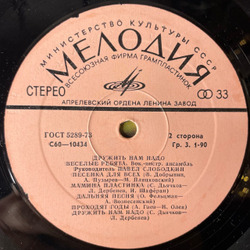 Винтажная виниловая пластинка LP Веселые Ребята, Дружить Нам Надо (СССР 1978)