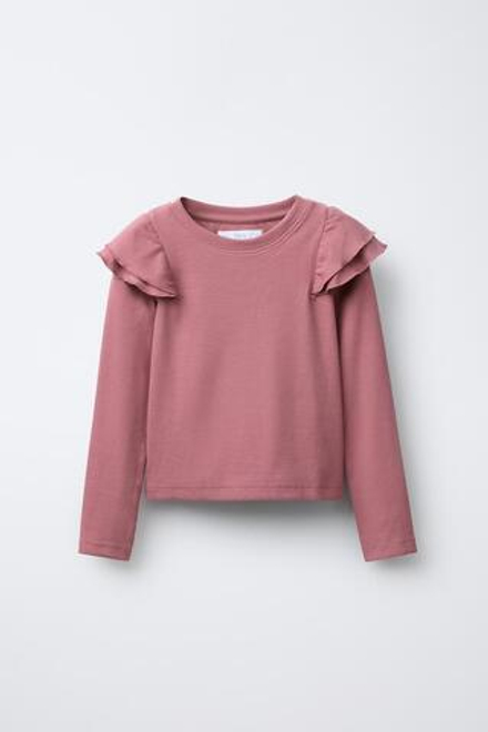 ZARA ЛОНГСЛИВ В РУБЧИК С ВОЛАНАМИ, РОЗОВЫЙ