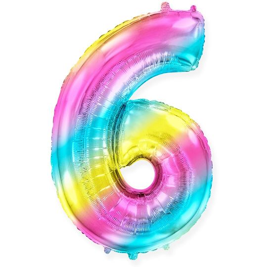 Шар (40''/102 см) Цифра, 6/9, Диагональная радуга, Градиент