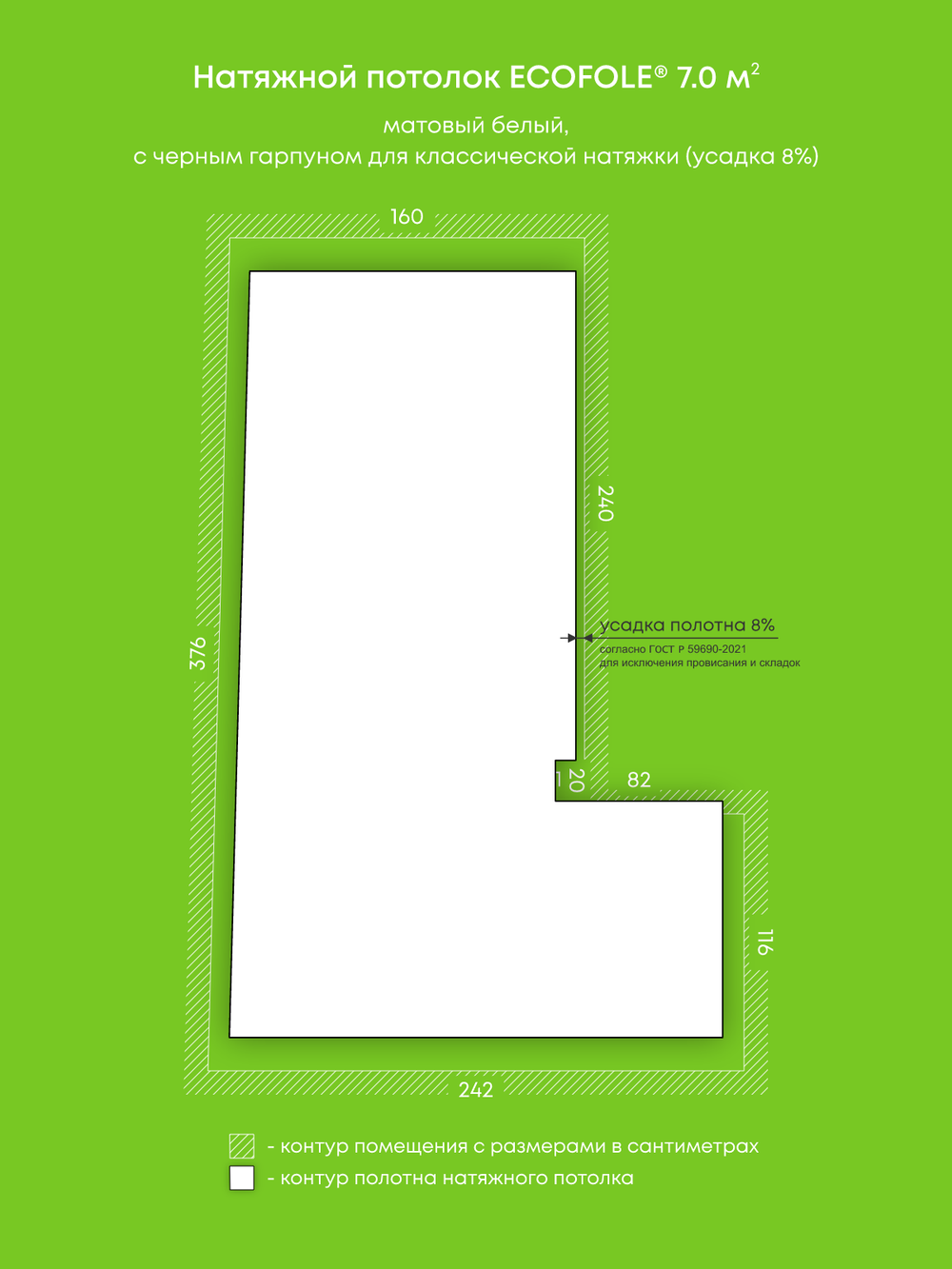 Матовый натяжной потолок 7 м2