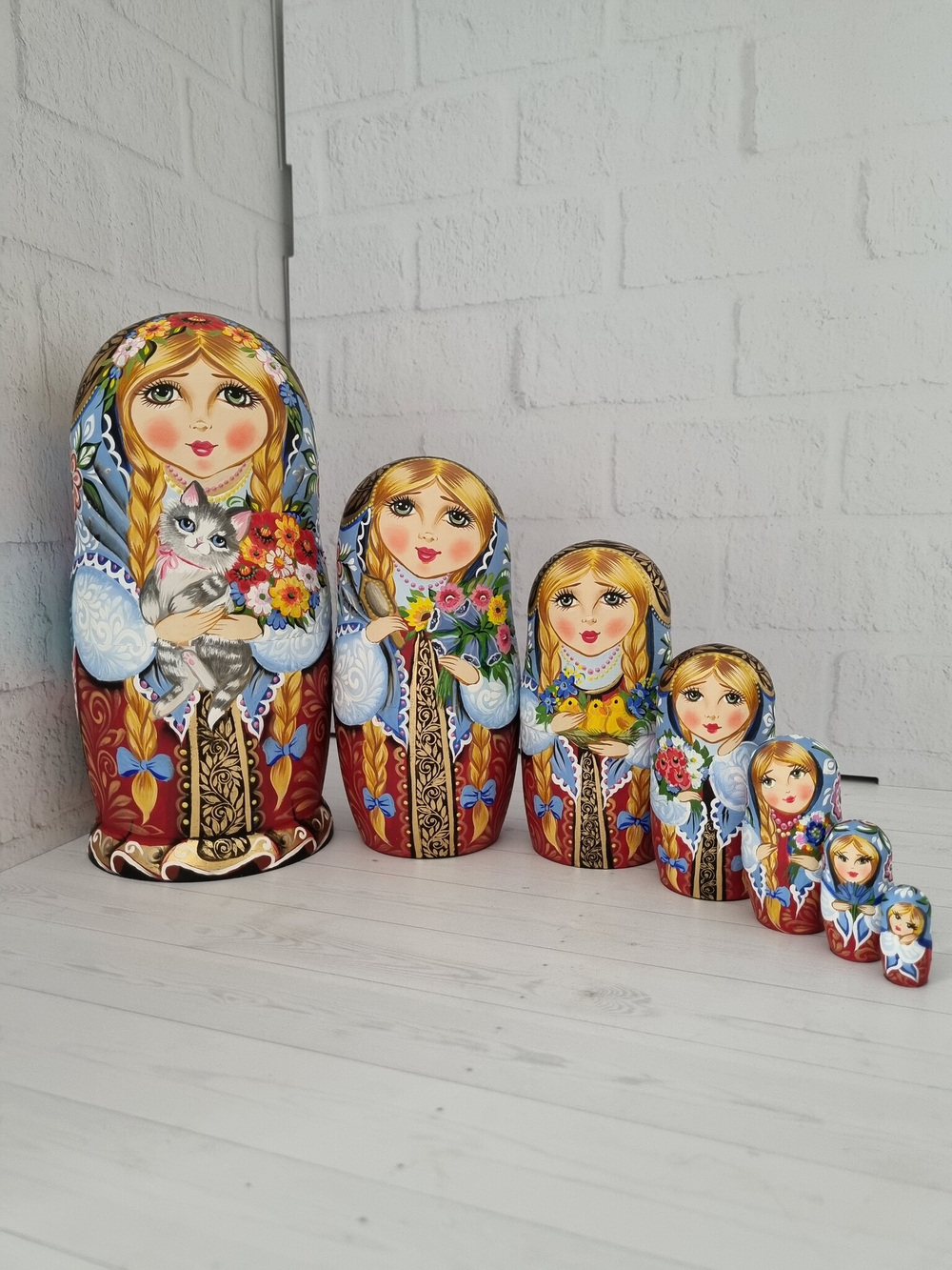 Матрешка с котиком, авторская 7 мест