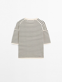 Massimo Dutti Свитер в полоску с V-образным вырезом, темно-синий