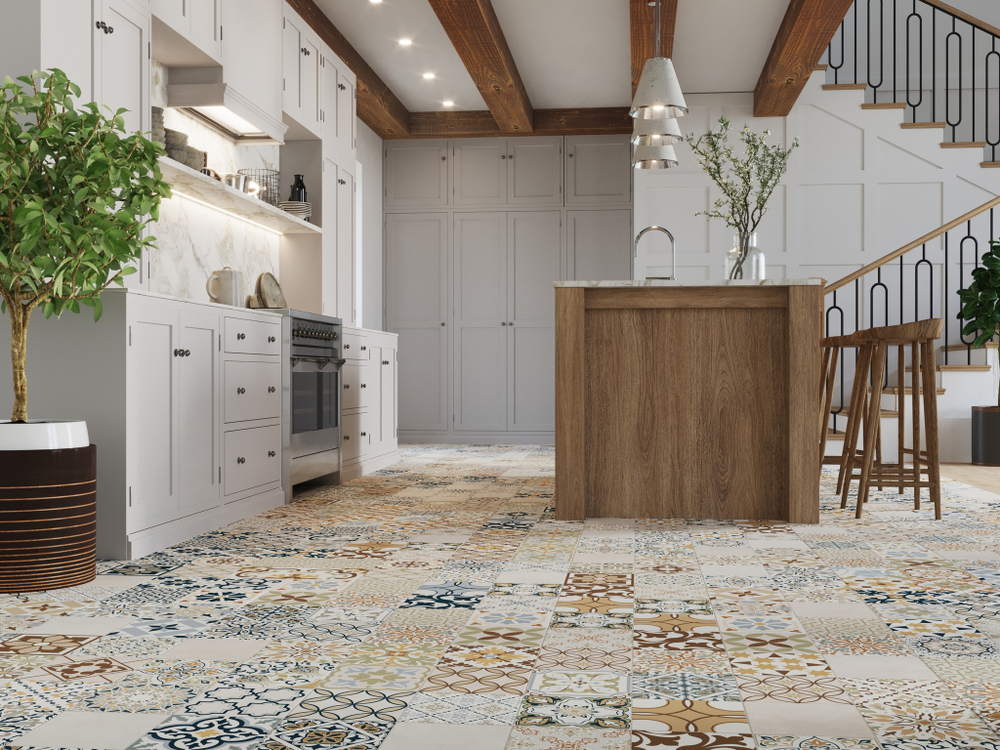 Глазурованный керамогранит Estima Jam JA01 40.5x40.5 см 1.804 м² неполированный цвет бежевый/зеленый с принтом
