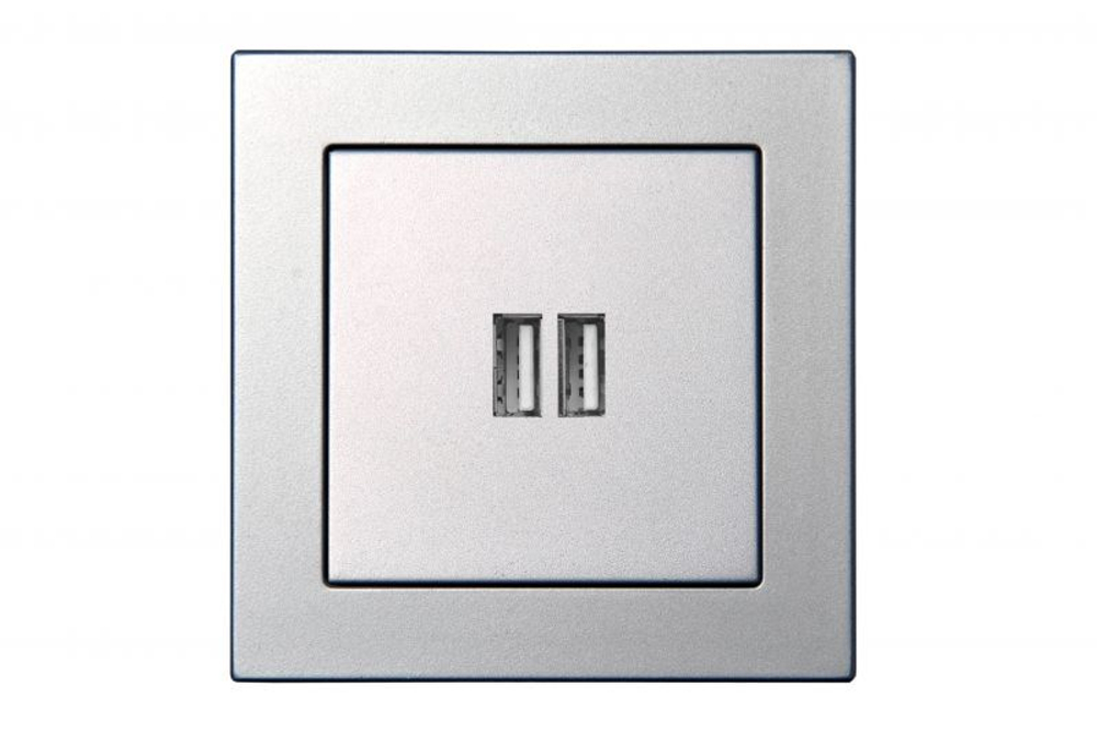 Розетка USB Двойная для Зарядки УМНАЯ 5V(3,4А) Серебро LIREGUS EPSILON