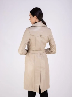 Тренч длинный кожаный с поясом плащ на весну