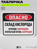 Табличка для частной территории "Опасно, склад кислорода", на дом, для участка, организаций и частных территорий, предупреждающая, 40х30 см, Silver Plane x Айдентика Технолоджи