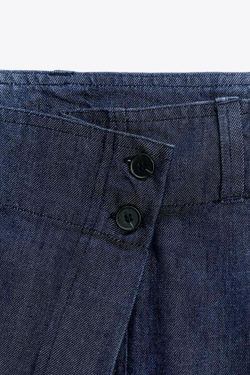 ZARA ДЖИНСОВЫЕ БРЮКИ С ПЕРЕКРЕСТНОЙ ЗАСТЕЖКОЙ — ZW COLLECTION, СИНИЙ