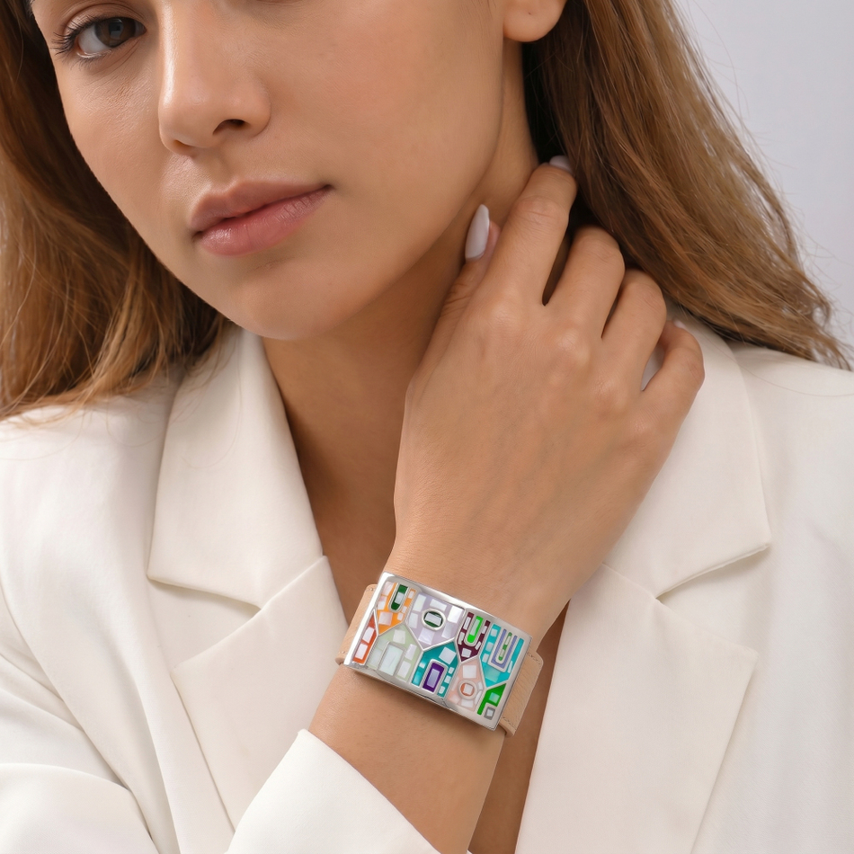 Браслет Fiore Luna на бежевом кожаном ремешке CB01318-9 V