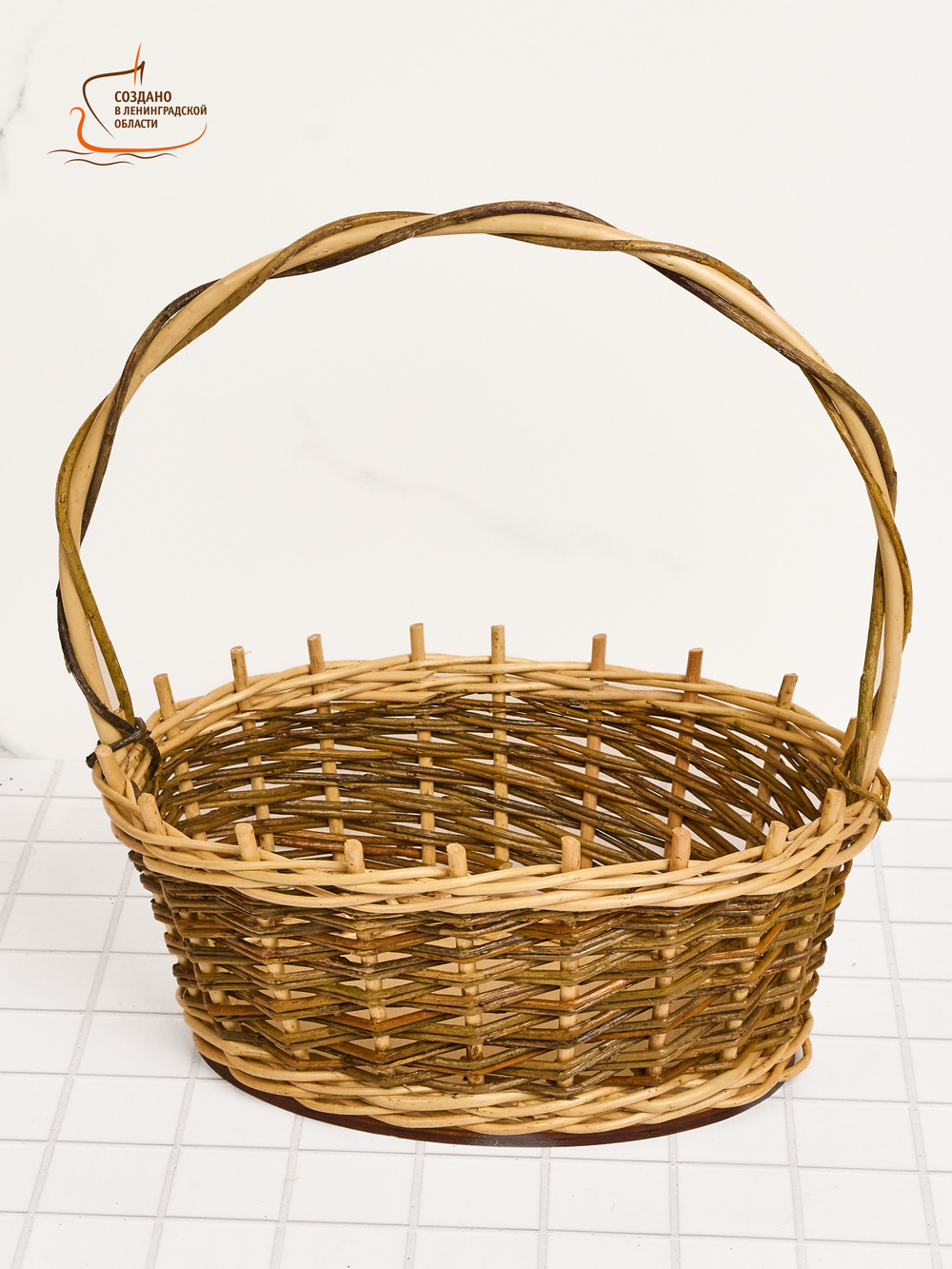Корзинка овальная подарочная, арт. O270GR, 27х19х10 см, высота с ручкой 34 см