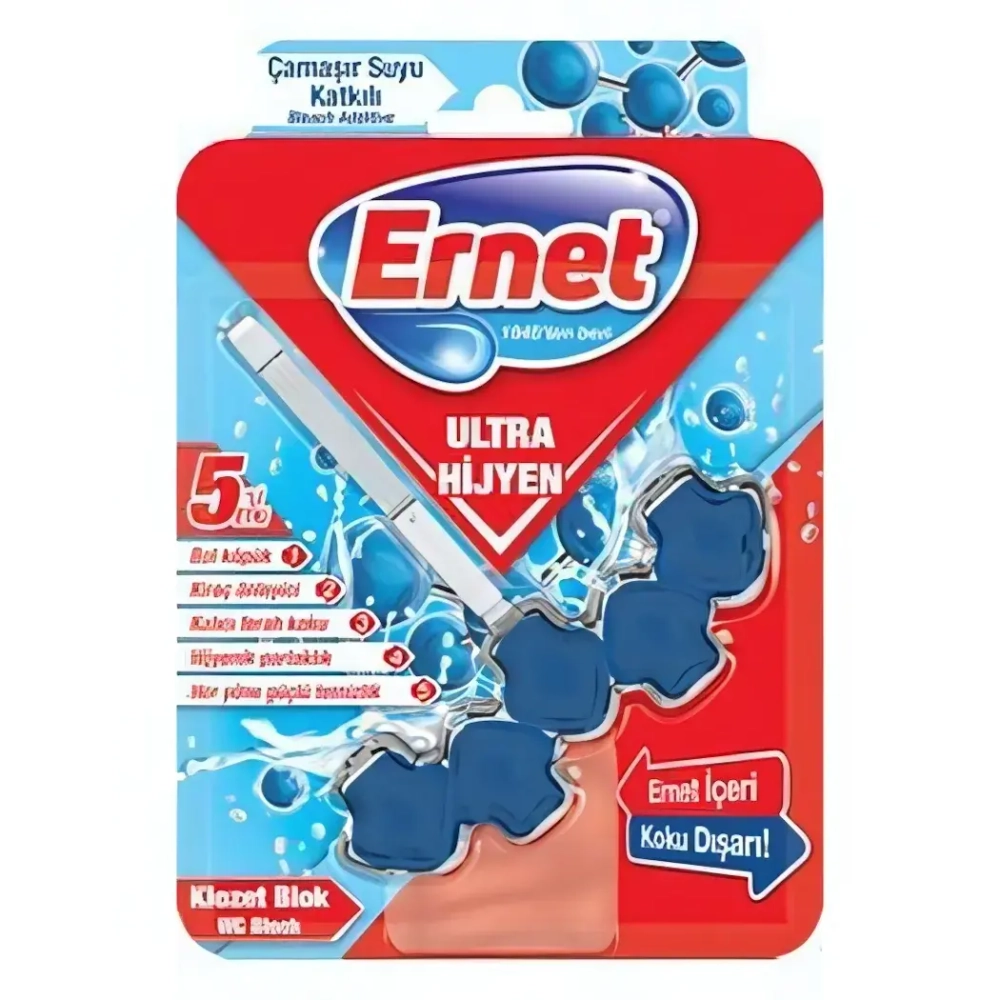 Подвесной чистящий блок для унитаза ERNET «Отбеливающий эффект» 50г./ERNET ULTRA HİJYEN KLOZET BLOK ÇAMAŞIR SUYU KATKILI TEKLİ 50 GR