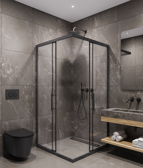 Timo Душевой угол TKSS-90/03C-8, раздвиж 900*900*2000, проф черный, стекло проз 8 мм