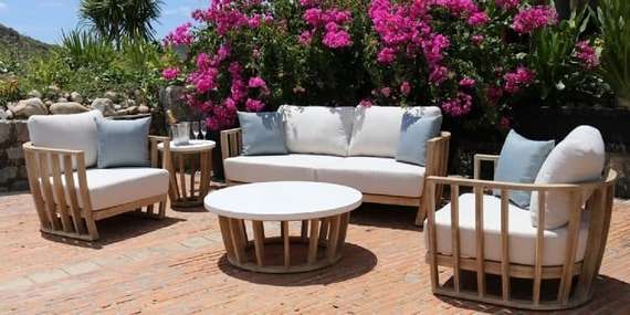 Комплект уличной мебели Woodland из массива эвкалипта, диван, 2 кресла, столик
