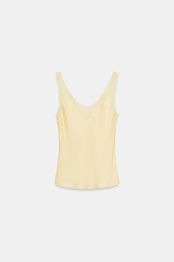 ZARA АТЛАСНЫЙ ТОП С КРУЖЕВОМ — ZW COLLECTION, ЖЕЛТЫЙ