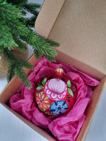 Шар стеклянный "Городецкая роспись" цветы, ручная работа