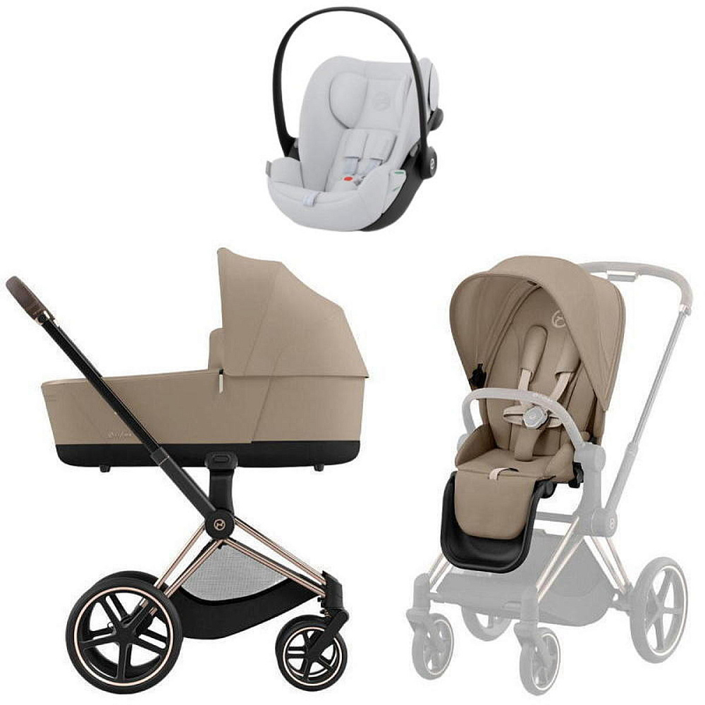 Коляска Cybex Priam IV Rosegold complete Cloud G Fog Grey Base G 3 в 1 Cozy Beige