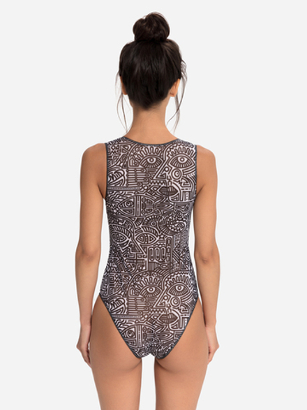 Купальник без рукава с V-вызезом без рукава "Doodling"