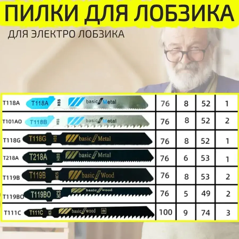 Пилки для лобзика по дереву, металлу 20 шт