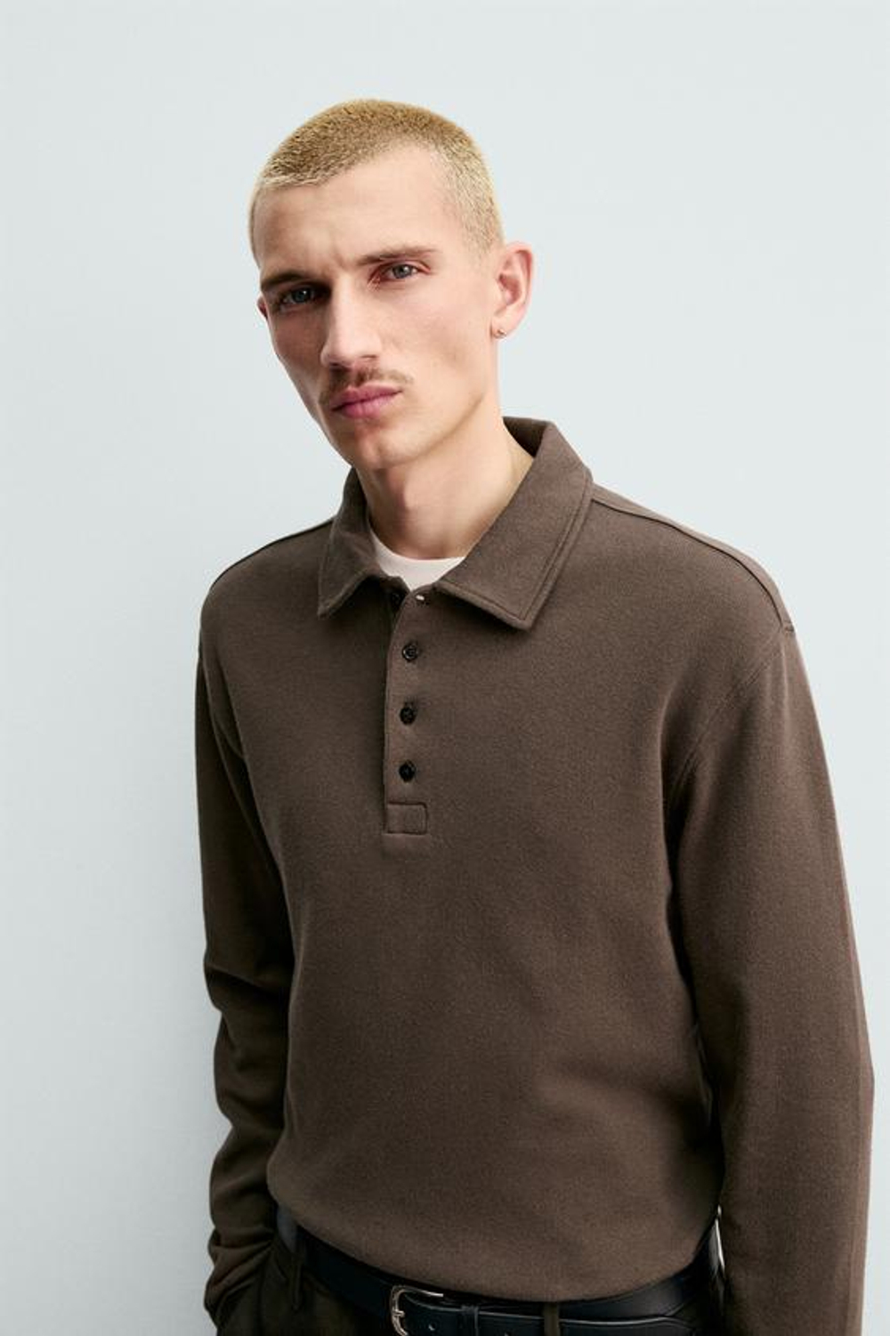 ZARA ПОЛО ИЗ ХЛОПКА С ВОРСИСТОЙ ТЕКСТУРОЙ ORIGINS, КОРИЧНЕВЫЙ