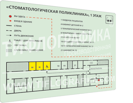 Тактильная мнемосхема ПВХ 470х610х3 мм. Фотолюминесцентная