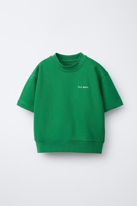 ZARA ТОЛСТОВКА С КОРОТКИМИ РУКАВАМИ И РЕЛЬЕФНОЙ НАДПИСЬЮ, ЗЕЛЕНЫЙ