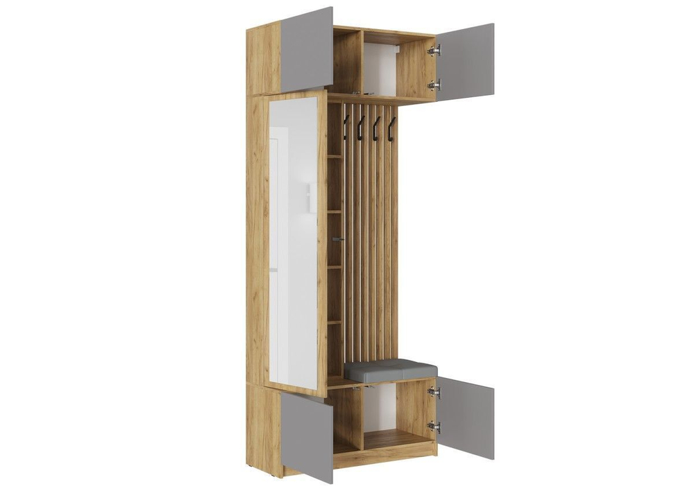 Прихожая с зеркалом комплект мебели Дуб Крафт Золотой/Серый Шифер, Бостон, 250х51х236 см Стиль