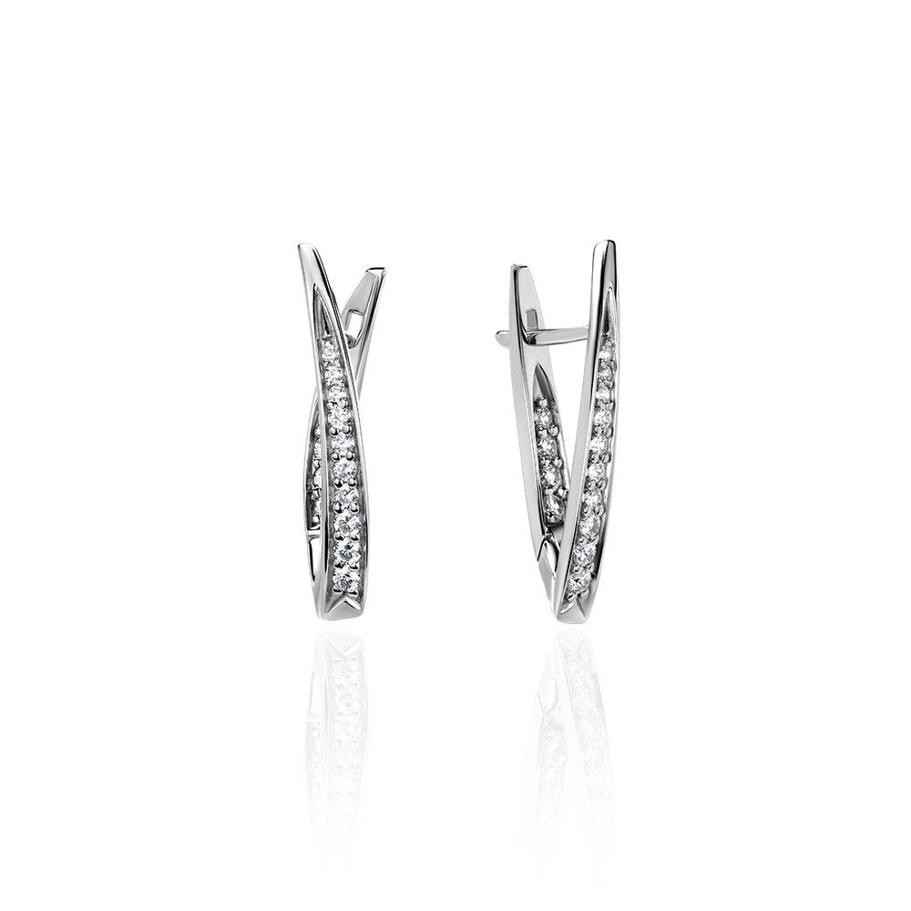 Серьги с фианитом из белого золота 585 пробы JA-S-1С122211